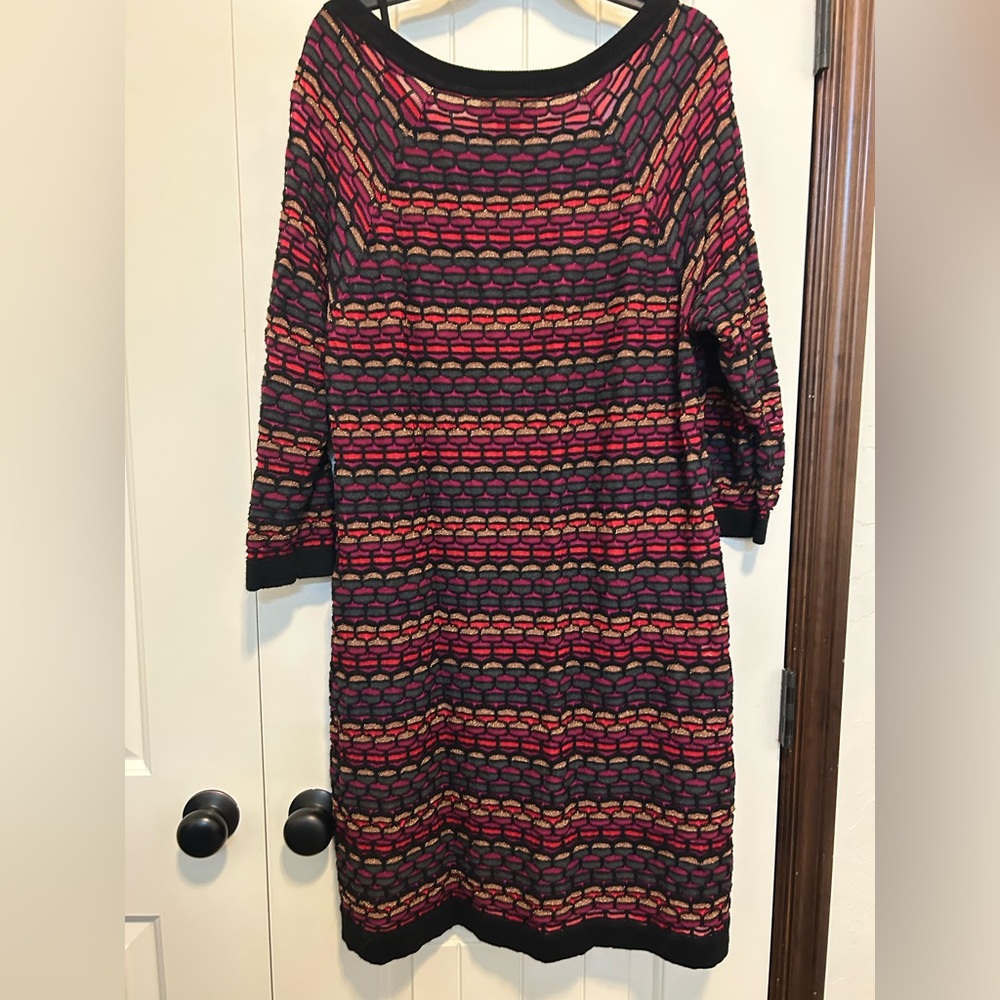 Lane Bryant Red Black Sweater Dress Square Neck 3/4 Cuffed Sleeves